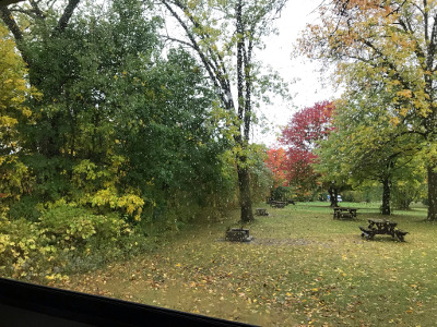 Rainy campground; very nice not to have to walk to a cold, damp, bathouse