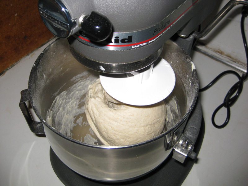 bread dough in mixer forming ball
